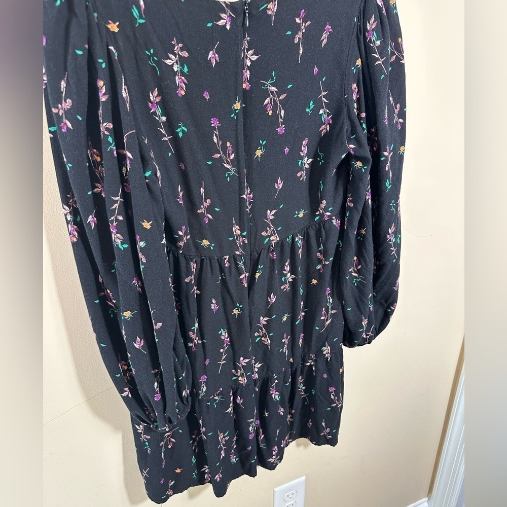 AFRM Channa Ruched Neck Floral Printed Mini Dress size medium black - Picture 4 of 7